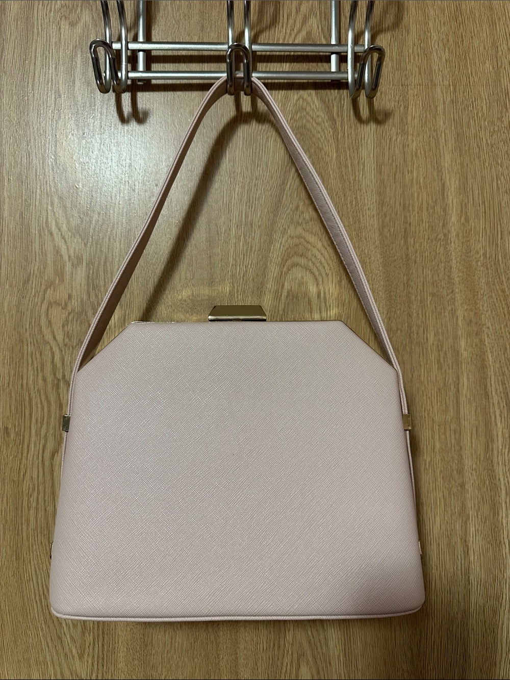 Miztique Blush Pink Structured Shoulder Bag with Gold Clasp